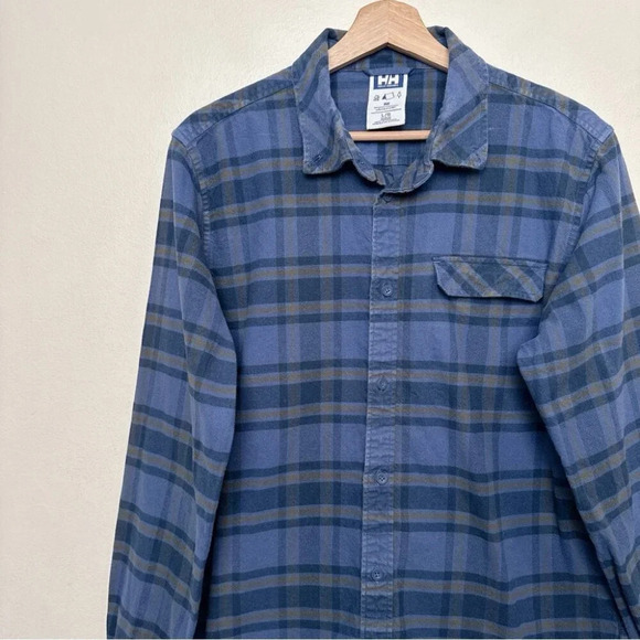 Helly Hansen Mens Large Plaid Cotton Outdoor Button Shirt Blue - Picture 6 of 13